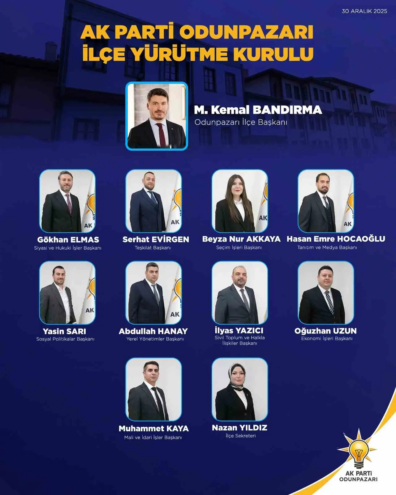 AK Parti Eskişehir Odunpazarı İlçe Başkanlığı’nın yeni Yürütme Kurulu Listesi