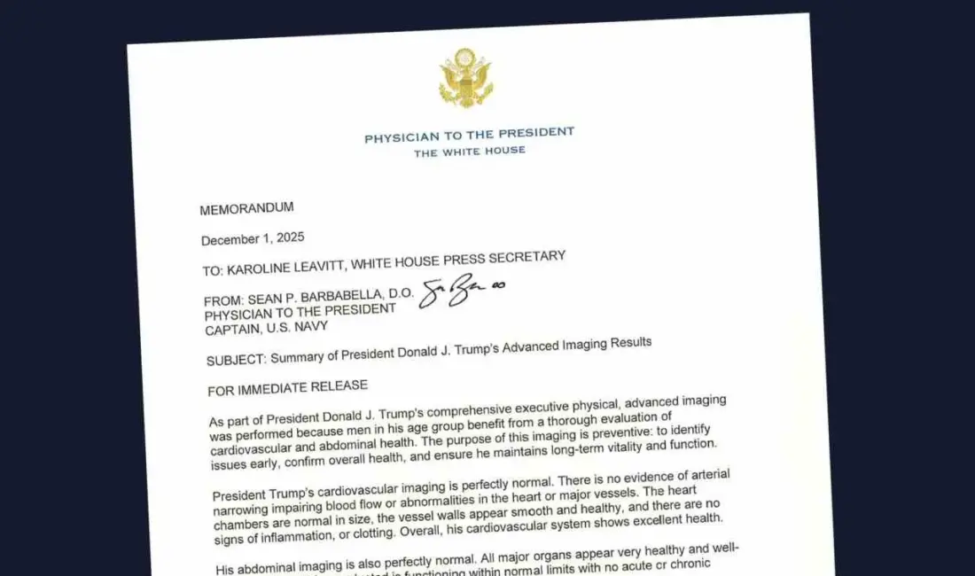Beyaz Saray’dan yapılan açıklamada, ABD Başkanı Donald Trump’ın kalp-damar ve