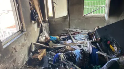 Bursa’nın Osmangazi ilçesinde bir iş hanının 7. katında çıkan yangın