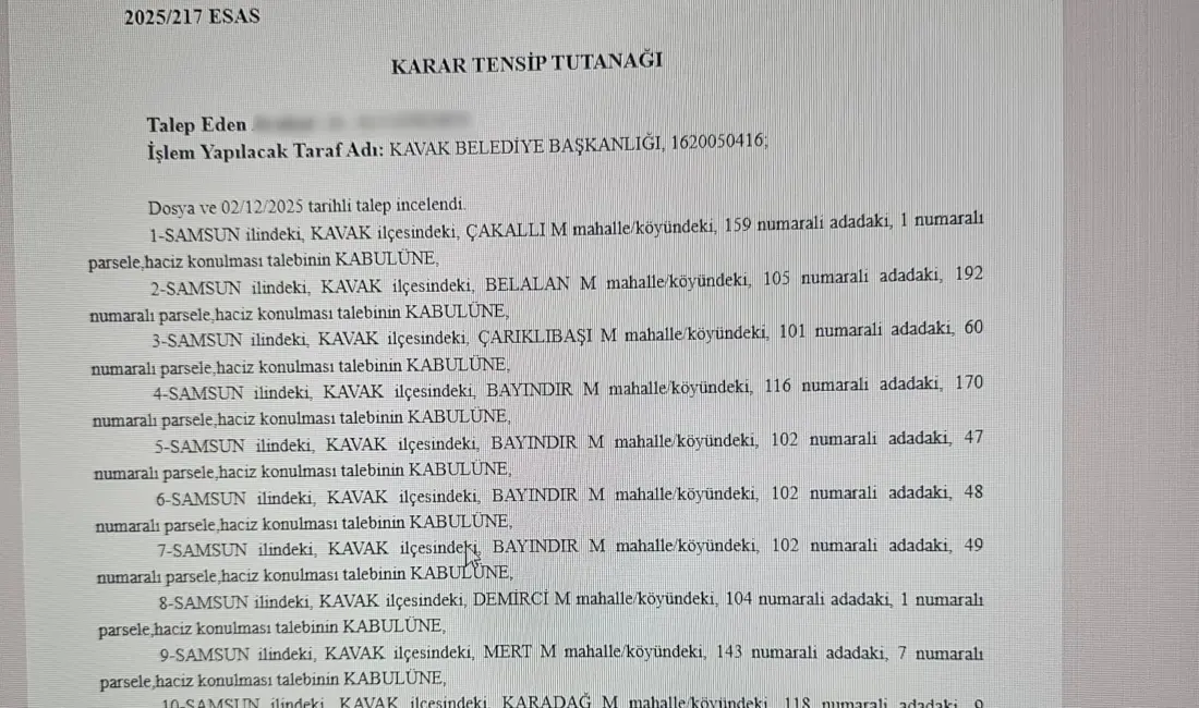 Samsun’un Kavak Belediyesi’ne ait 10 taşınmaza, bir iş adamının başlattığı