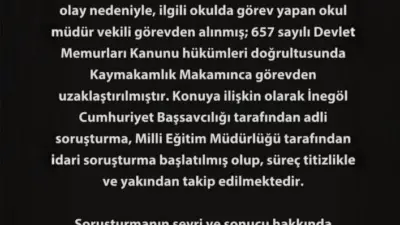 Bursa’nın İnegöl ilçesinde bayrak töreninde bir öğrenciyi itekleyerek darbeden okul