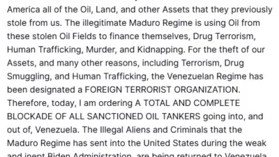 ABD Başkanı Donald Trump, Venezuela rejiminin “Yabancı Terör Örgütü” olarak