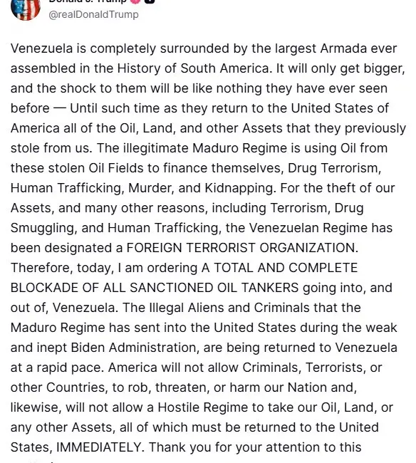 ABD Başkanı Donald Trump, Venezuela rejiminin “Yabancı Terör Örgütü” olarak