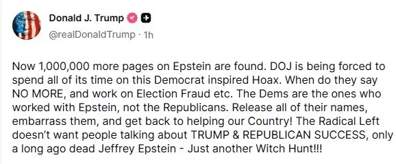 ABD Başkanı Donald Trump, ABD Adalet Bakanlığı’nın tüm zamanını “Epstein”