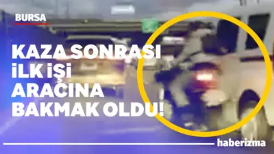 Bursa’da seyir halindeki motosikletli ile çarpıştıktan sonra aracından inen sürücü,