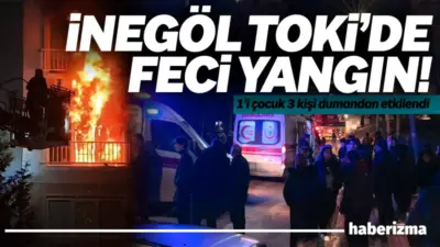 Bursa’nın İnegöl ilçesinde bir apartman dairesinde çıkan yangında, 1’i çocuk