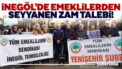 İnegöl’de eski belediye meydanında bir araya gelen emekliler, yaptıkları basın