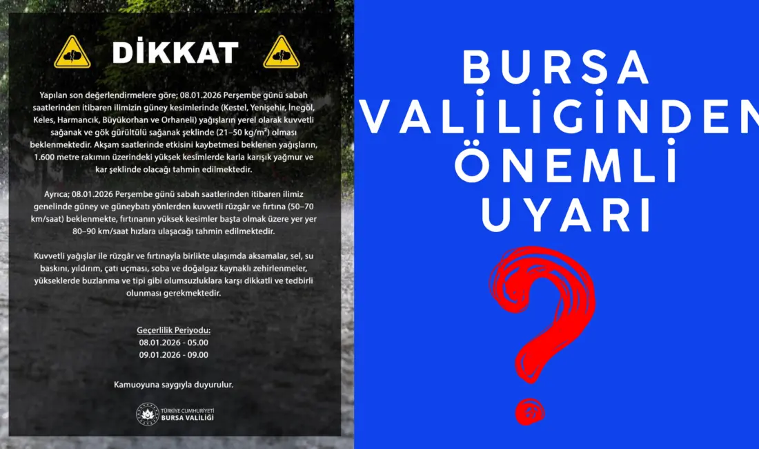 Bursa Valiliğinden yapılan açıklamaya göre Bursa ve ilçelerinde Perşembe günü