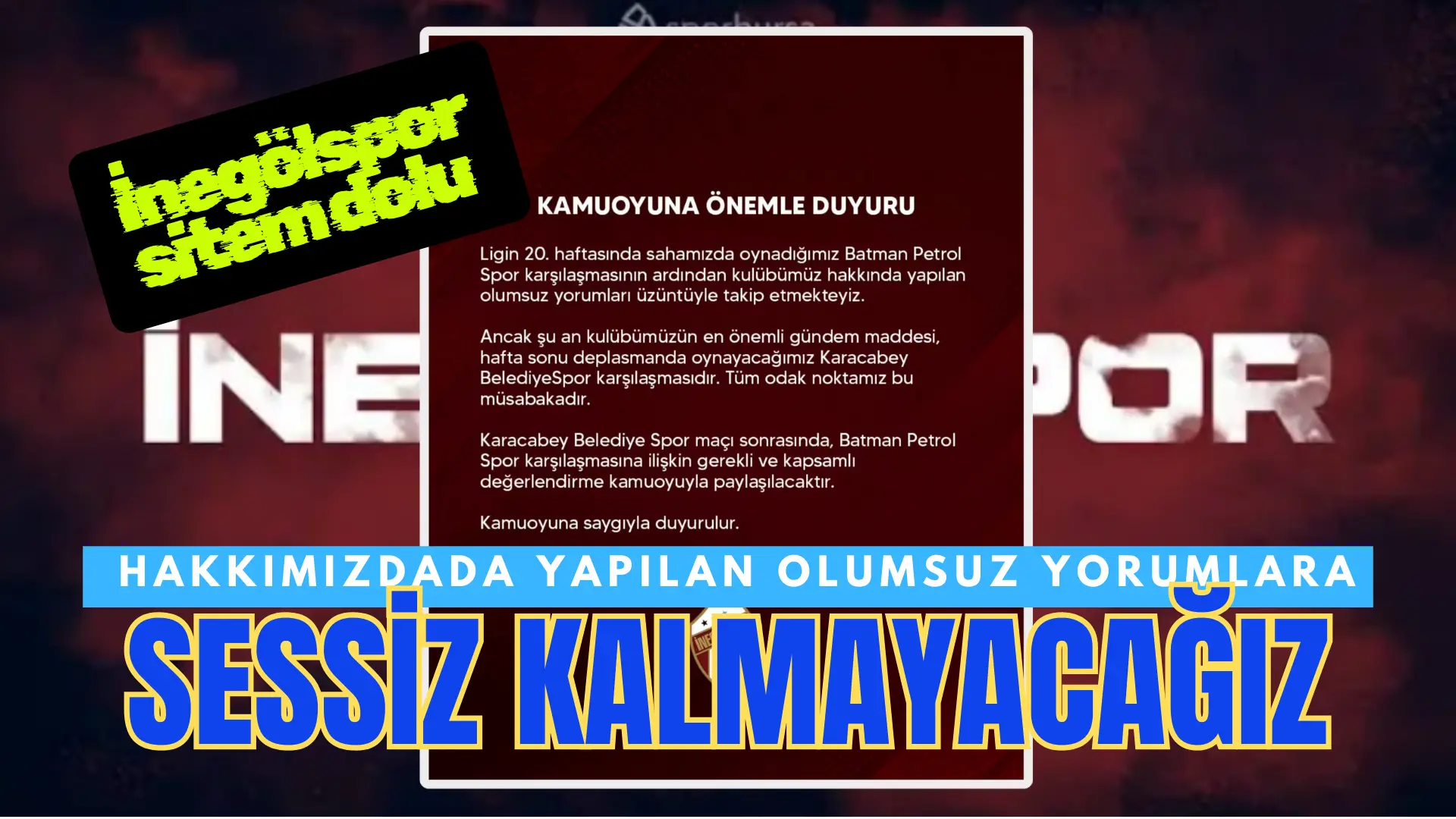 İnegölspor yönetimi sahasında konuk ettiği Batmanspor karşılaşması sonrasında İnegölspor yönetimine