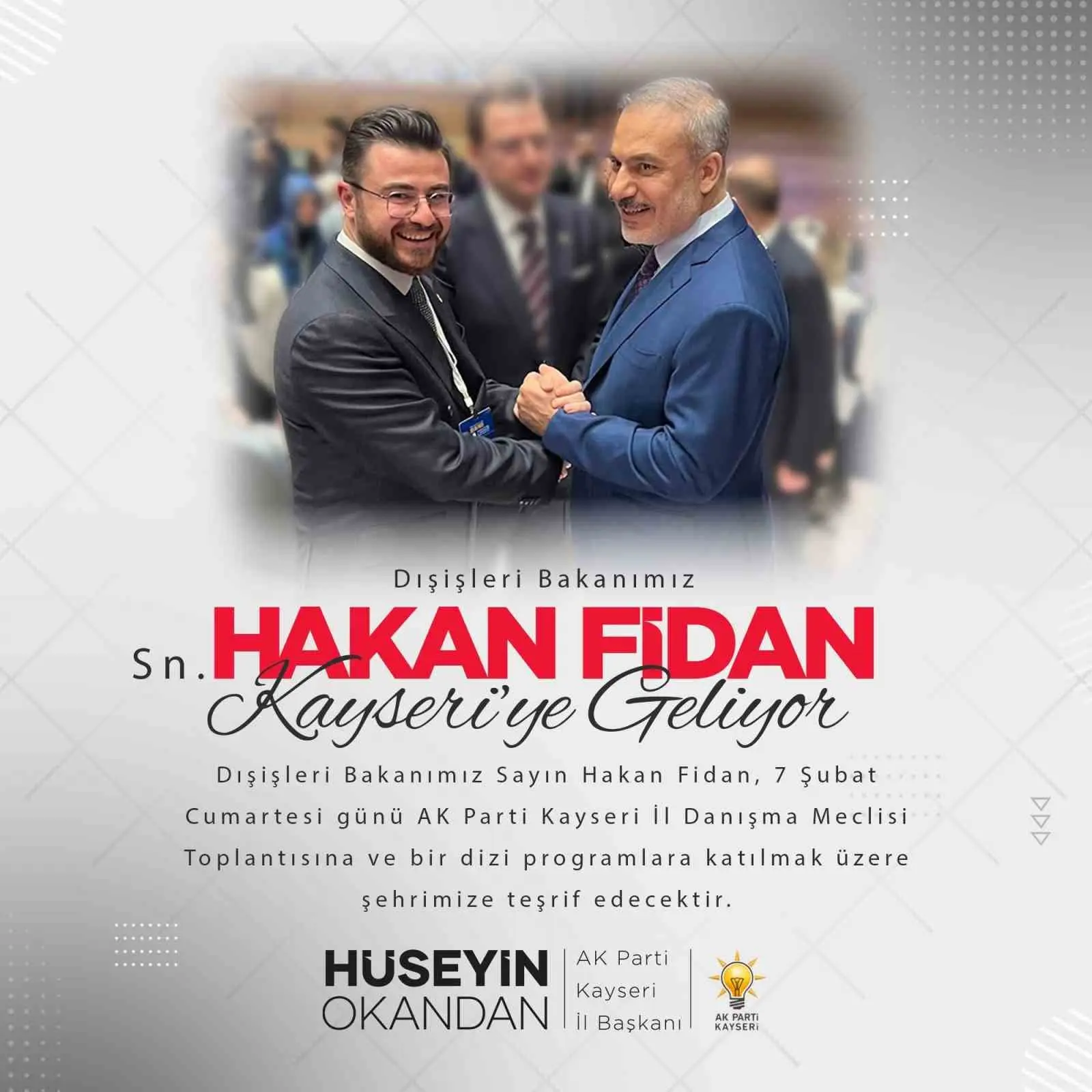 Dışişleri Bakanı Hakan Fidan, bir dizi programa katılmak üzere Kayseri’ye