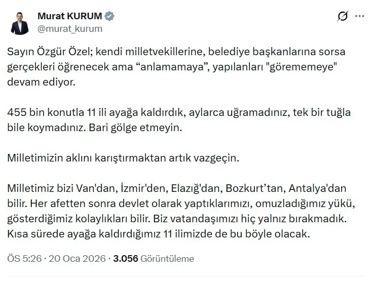 Çevre, Şehircilik ve İklim Değişikliği Bakanı Murat Kurum, CHP Genel