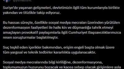 Adalet Bakanı Yılmaz Tunç, Suriye’de yaşanan gelişmelere ilişkin yapılan paylaşımlar