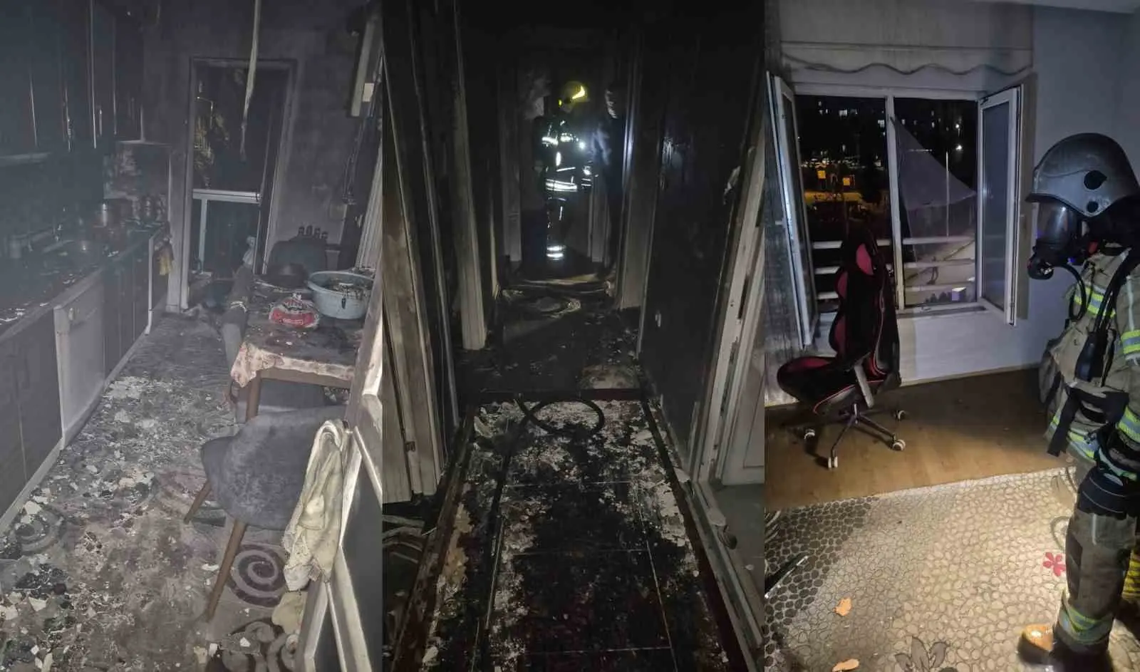 Bursa’nın İnegöl ilçesinde bir apartman dairesinde çıkan yangında mahsur kalan