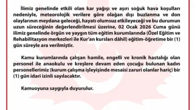 Bursa’da kar yağışı ve aşırı soğuk hava şartları sebebiyle okullarda