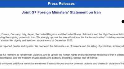 G7 ülkelerinin dışişleri bakanları, İran’ın protestoculara karşı şiddete başvurmasını kınayarak,