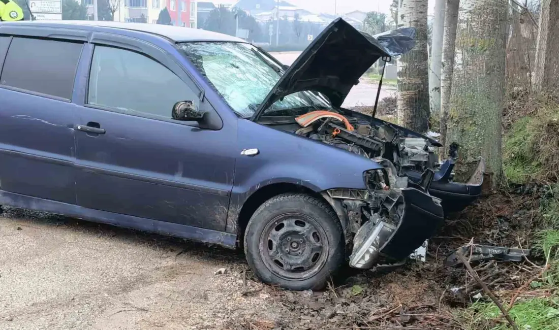 Bursa’nın İnegöl ilçesinde kontrolden çıkan otomobilin kaldırıma ve ağaca çarptığı