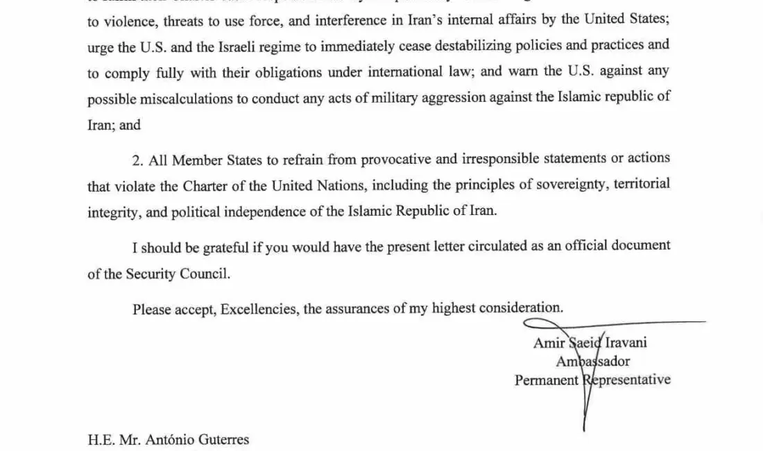 İran’ın BM Daimi Temsilcisi Emir Said İravani, BM Güvenlik Konseyi’ne