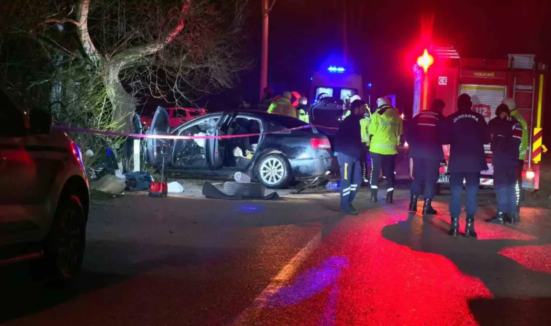 Bursa’nın İnegöl ilçesinde meydana gelen kazada kontrolden çıkan otomobil ağaca