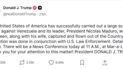 ABD Başkanı Donald Trump, ABD’nin Venezuela’ya saldırı gerçekleştirdiği doğrulayarak, “Maduro