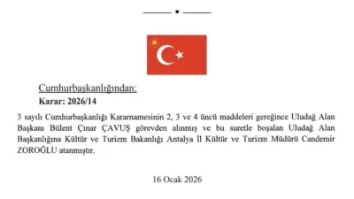Resmi Gazete’de yayımlanan Cumhurbaşkanlığı Kararnamesi ile Uludağ Alan Başkanlığı’nda görev