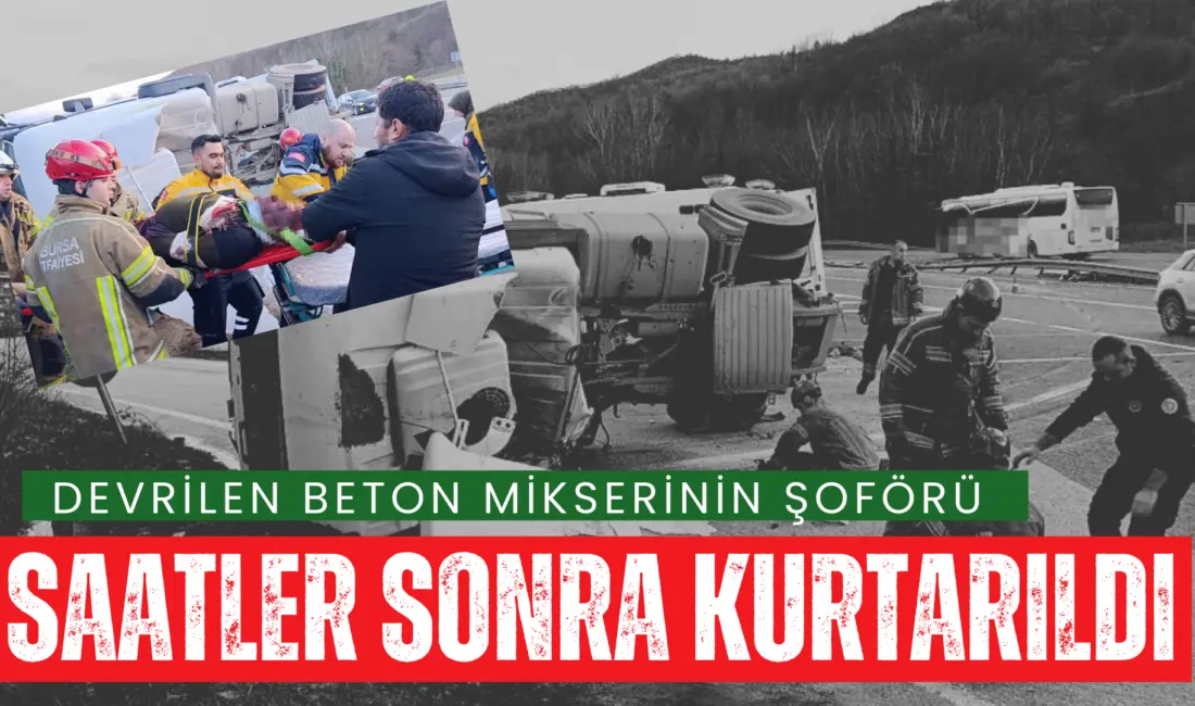 Bursa’nın İnegöl ilçesinde kontrolden çıkan beton tankerinin devrildiği kazada sürücü