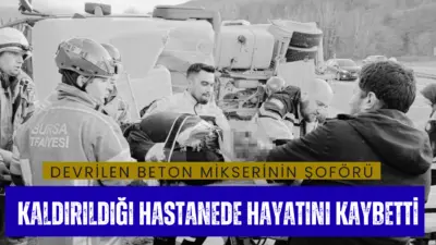 Bursa’nın İnegöl ilçesinde kontrolden çıkarak devrilen beton tankerinin sürücüsü, kaldırıldığı