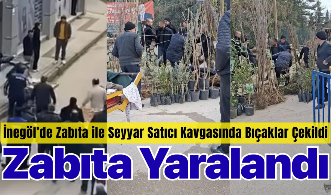 Bursa’nın İnegöl ilçesinde izinsiz seyyar satış yapan 2 kişi, kendilerini