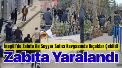 Bursa’nın İnegöl ilçesinde izinsiz seyyar satış yapan 2 kişi, kendilerini