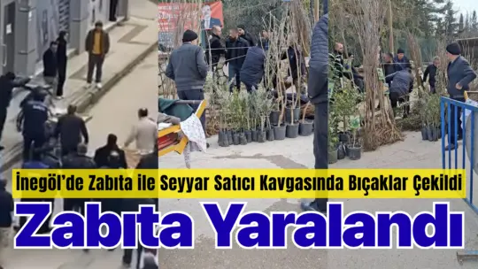 Bursa’nın İnegöl ilçesinde izinsiz seyyar satış yapan 2 kişi, kendilerini