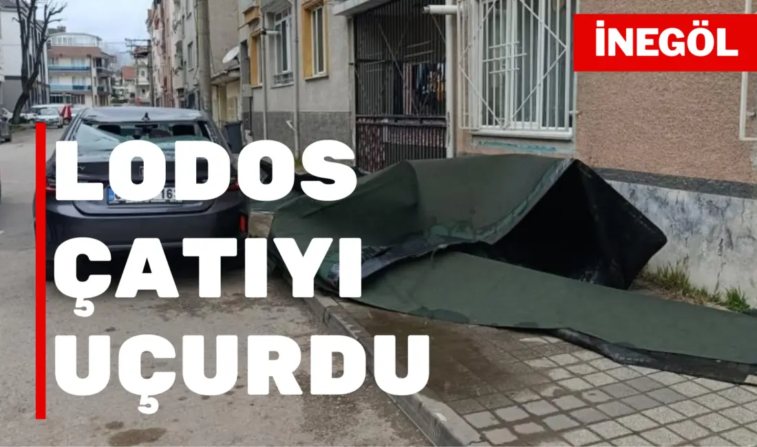 Bursa’nın İnegöl ilçesinde gece saatlerinde etkili olan lodos, bir apartmanın