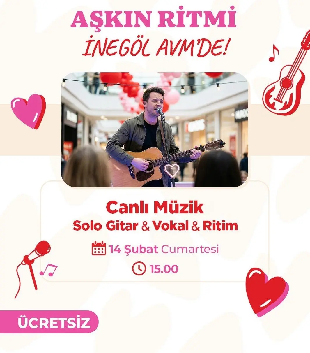 İnegöl AVM, Sevgililer Günü’nü 14 Şubat’ta gerçekleşecek canlı müzik etkinliği