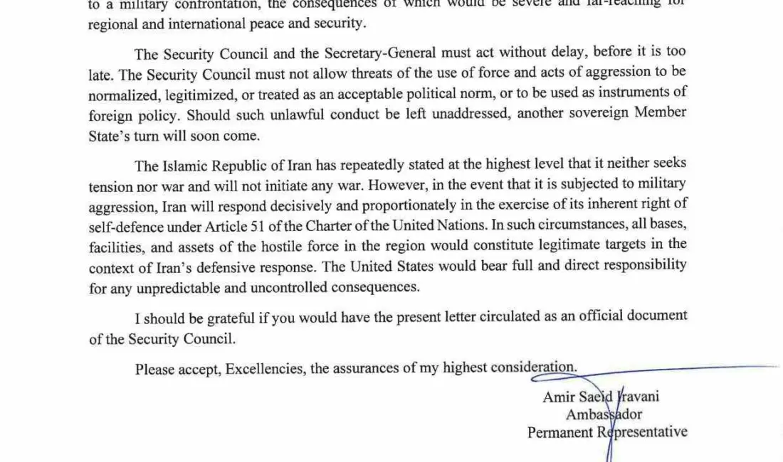 İran, BM Genel Sekreteri Antonio Guterres’e gönderdiği mektupta ABD’nin olası