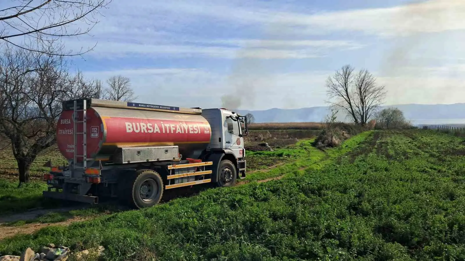 Bursa’nın İznik ilçesinde sazlık alanda çıkan ve rüzgarın etkisiyle büyüyen