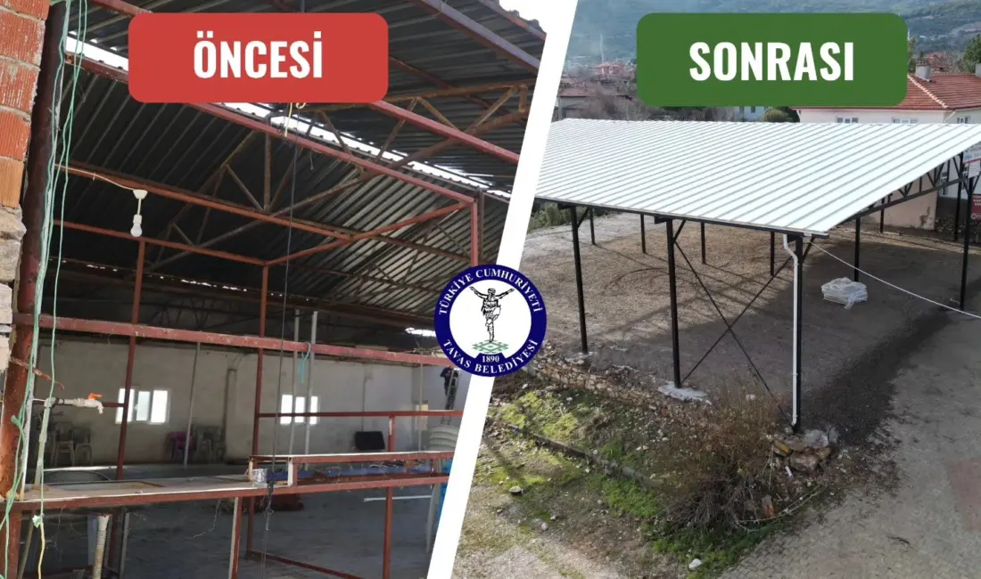 Tavas’ın Baharlar Mahallesi’nde bulunan sosyal tesis, çelik konstrüksiyon yeni çatısı