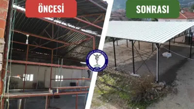 Tavas’ın Baharlar Mahallesi’nde bulunan sosyal tesis, çelik konstrüksiyon yeni çatısı