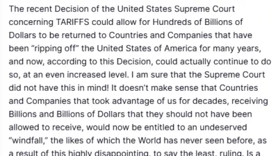 ABD Başkanı Donald Trump, ABD Yüksek Mahkemesi’nin gümrük vergilerini iptal