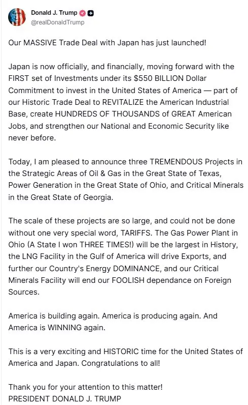 ABD Başkanı Donald Trump, Japonya ile varılan ticaret anlaşmasında yer