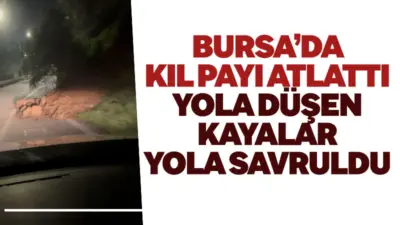 Bursa’nın Nilüfer ilçesinde meydana gelen toprak kayması nedeniyle, kayalıklar yola