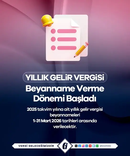 2025 yılına ilişkin yıllık gelir vergisi beyannamesi verme süreci başladı.