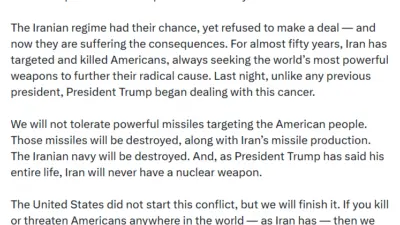 ABD Savunma Bakanı Pete Hegseth, İran’la yaşanan çatışmayı ABD’nin başlatmadığını,