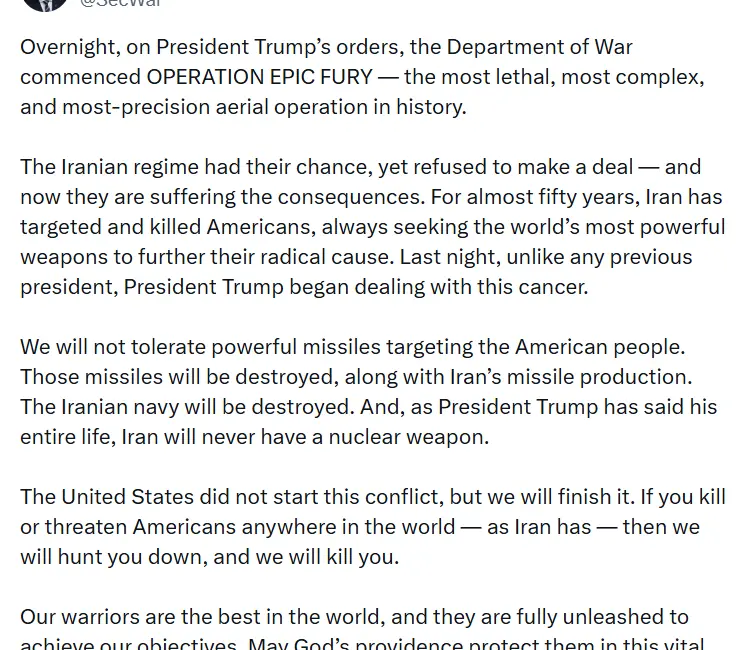 ABD Savunma Bakanı Pete Hegseth, İran’la yaşanan çatışmayı ABD’nin başlatmadığını,