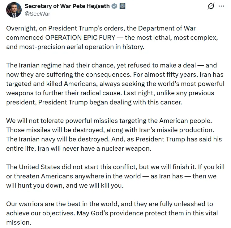 ABD Savunma Bakanı Pete Hegseth, İran’la yaşanan çatışmayı ABD’nin başlatmadığını,