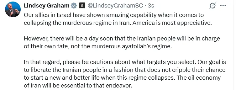 ABD’li Cumhuriyetçi Senatör Lindsey Graham, İsrail’in İran’ın petrol tesislerine yönelik