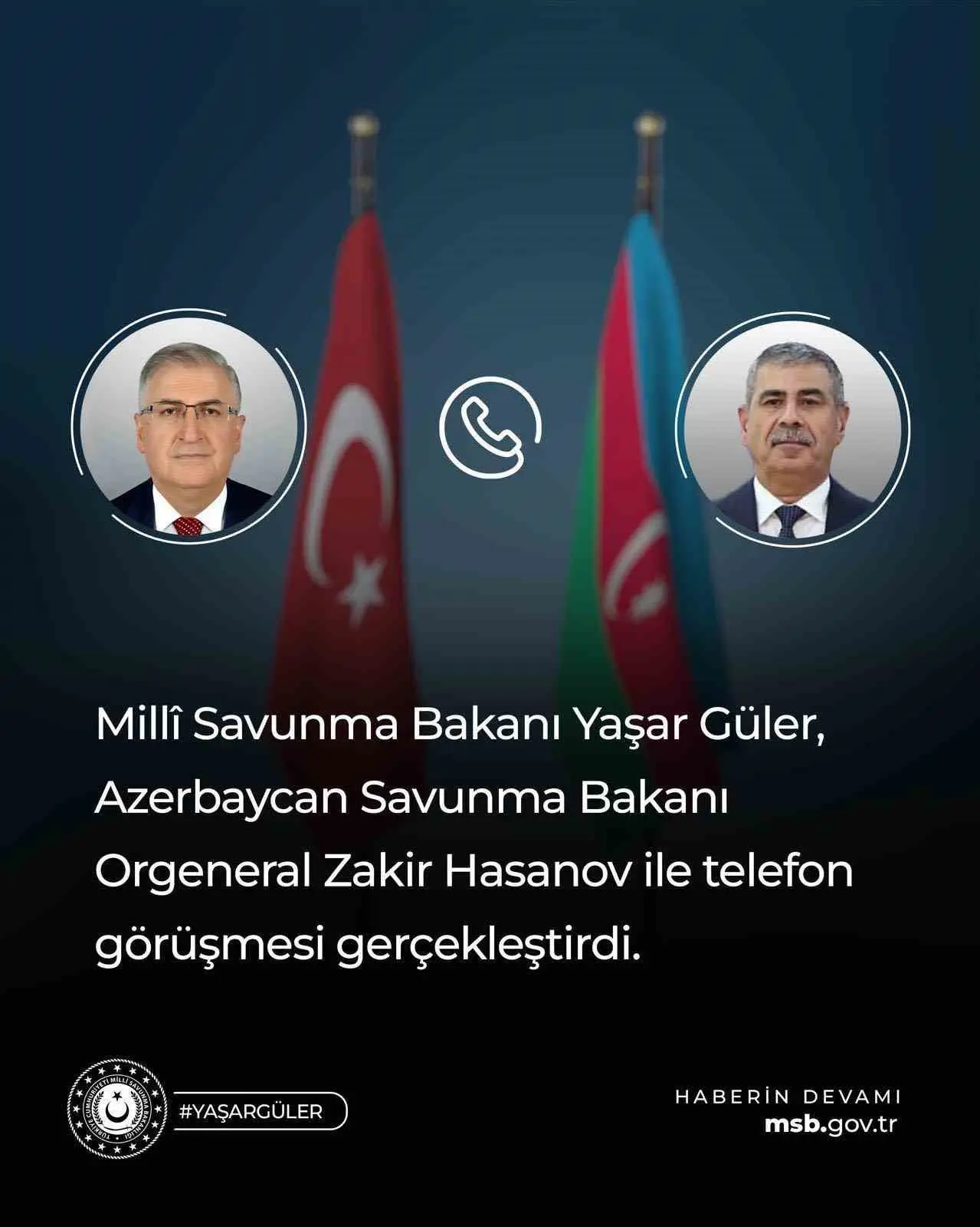 Milli Savunma Bakanı Yaşar Güler, Azerbaycan Savunma Bakanı Orgeneral Zakir