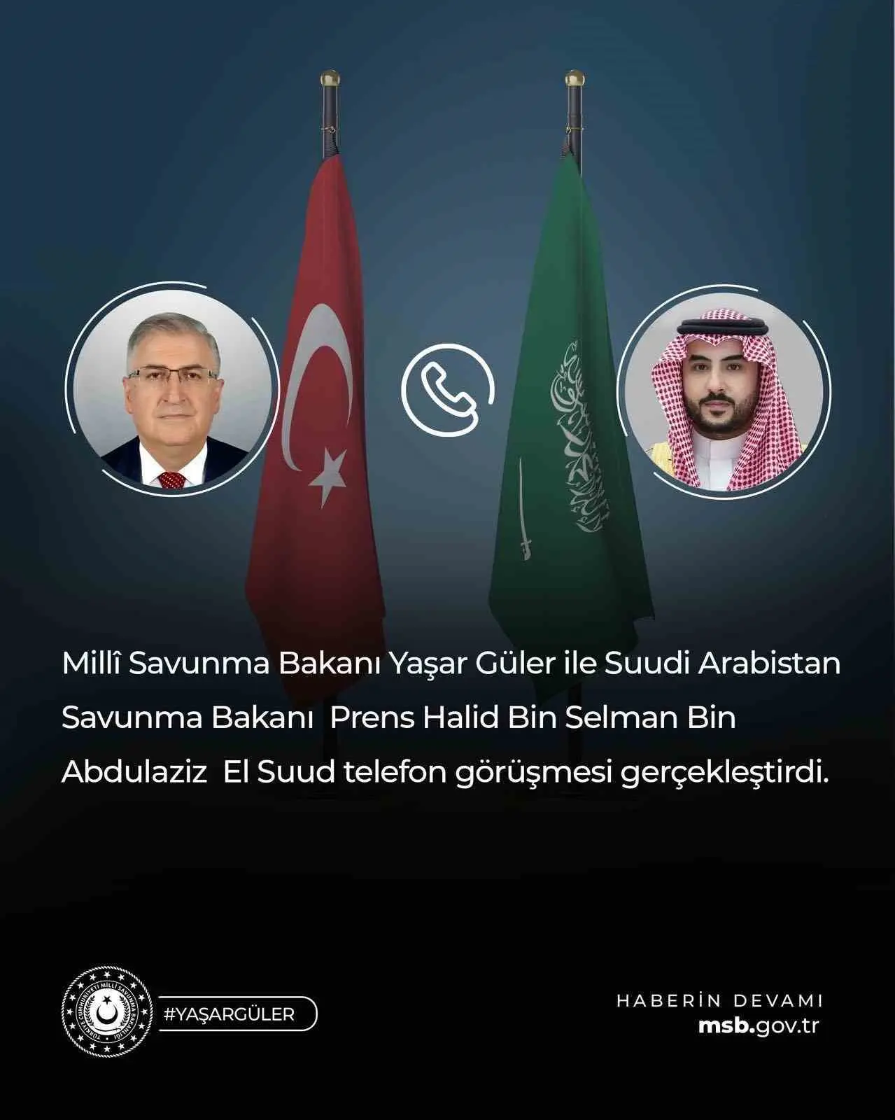 Millî Savunma Bakanı Yaşar Güler ile Suudi Arabistan Savunma Bakanı
