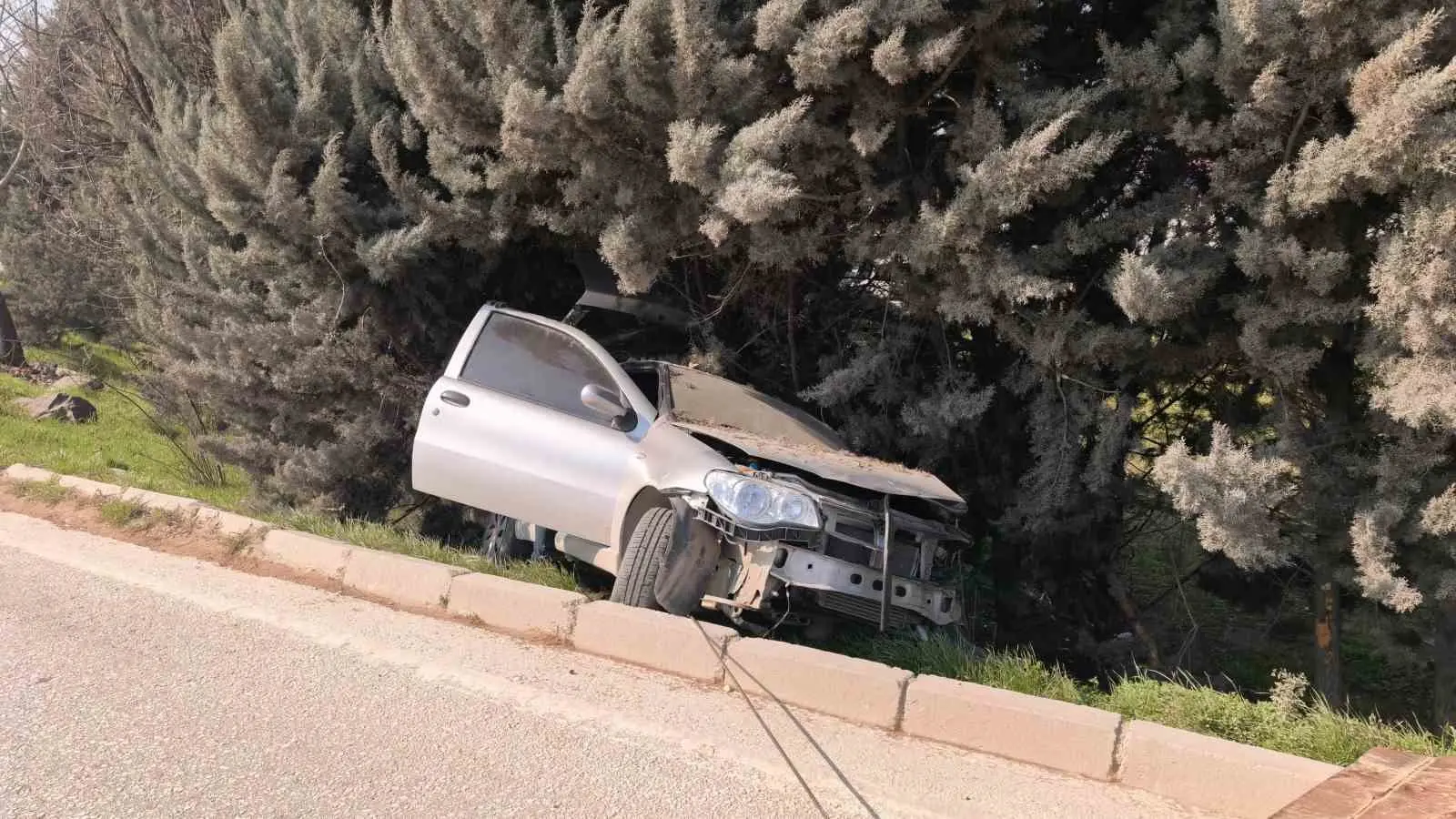 Bursa’nın İnegöl ilçesinde meydana gelen kazada kontrolden çıkan otomobil ağaçlık