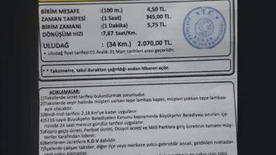 Bursa’da taksi ücretlerine zam yapıldı. Yeni ücret tarifesine göre taksimetre