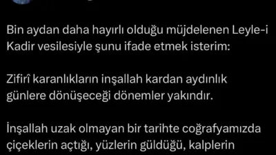 Cumhurbaşkanı Erdoğan, Kadir Gecesi dolayısıyla sosyal medya hesabından yaptığı paylaşımda,