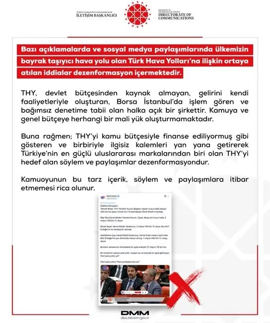 Dezenformasyonla Mücadele Merkezi (DMM), bazı açıklamalarda ve sosyal medya paylaşımlarında