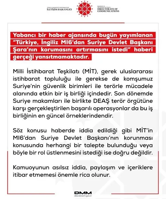 Dezenformasyonla Mücadele Merkezi (DMM), yabancı bir haber ajansında yayımlanan “Türkiye,